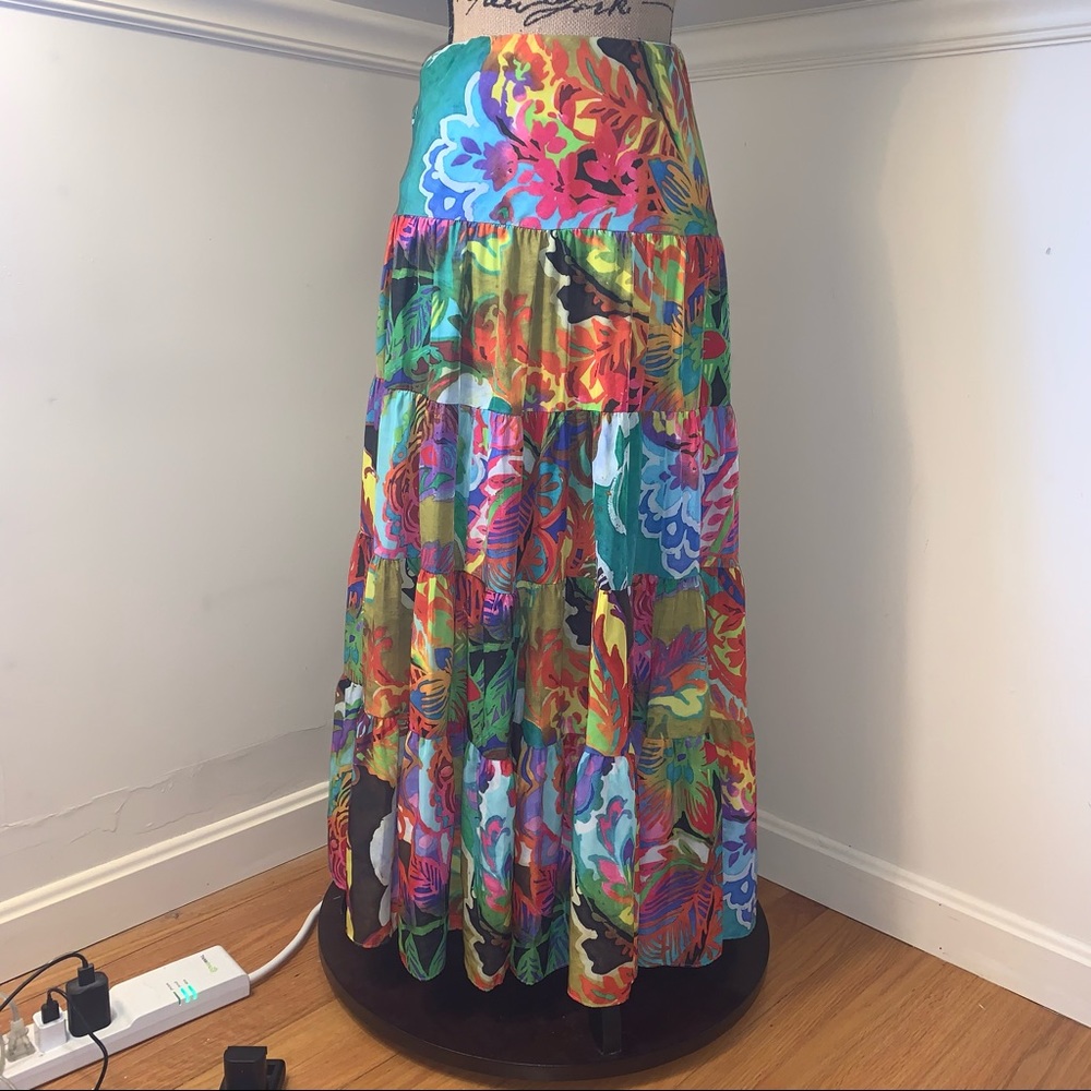 RALPH LAUREN Boho Tiered Silk Skirt XL